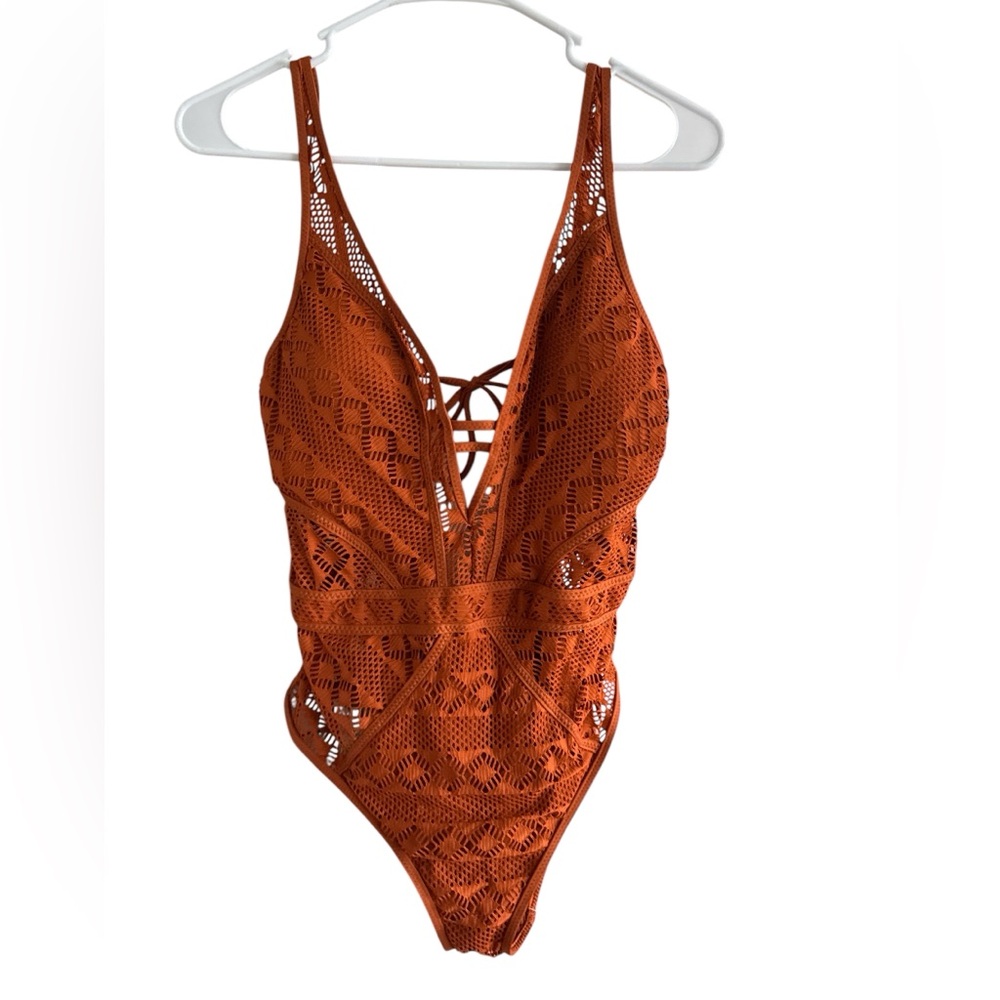 BECCA SWIM Orange Crochet One-Piece Swimsuit
